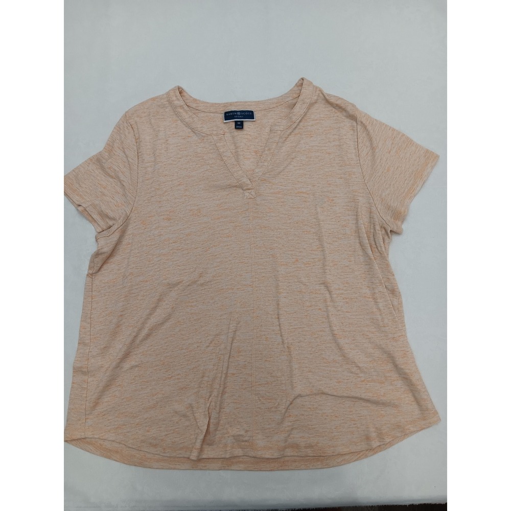 Karen Scott Sport Women's 3X Heather Peach V Neck Short Sleeve T Shirt Top